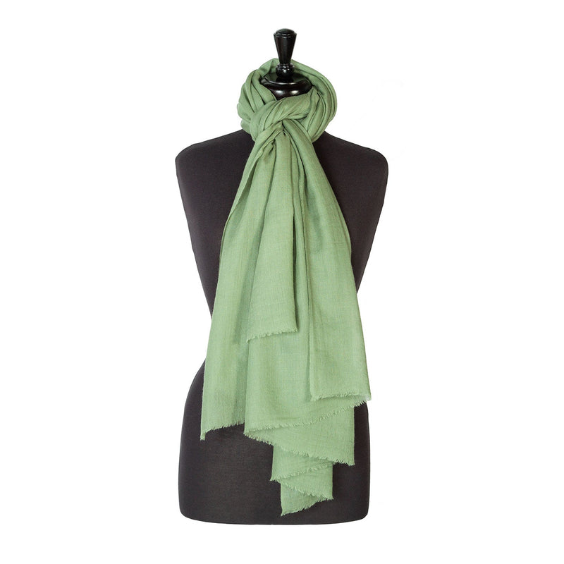 Fine wool & silk blend shawl in a khaki green colourway with a soft fringe edge super-soft lightweight & warm top-quality