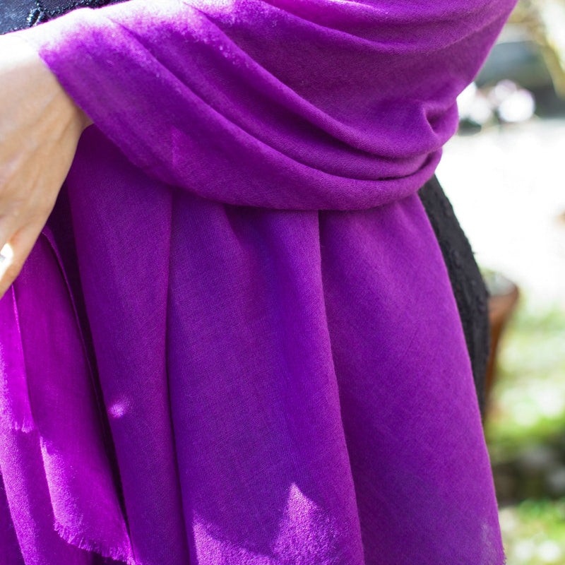 Fine wool & silk blend shawl in vibrant purple with a soft fringe edge super-soft lightweight & warm top-quality