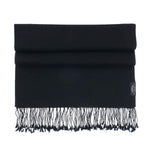 Genuine 100% cashmere pashmina in classic black with a tasselled fringe lightweight & warm finest-quality By The Wool Company