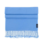 Genuine 100% cashmere pashmina Bluebird blue with tasselled fringe edge lightweight & warm finest-quality By The Wool Company