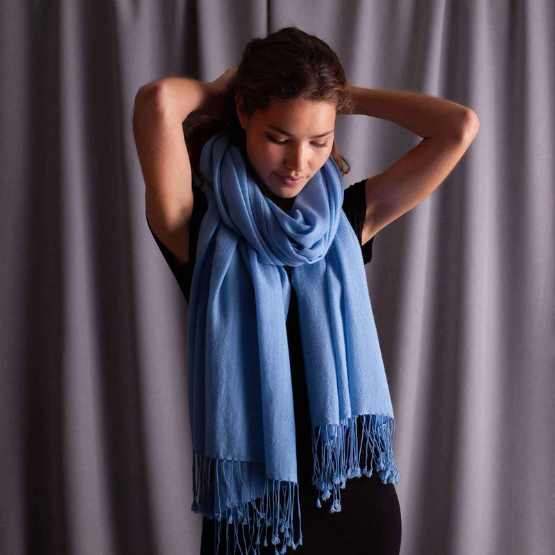 Mid Blue Pashmina Shawl, Cashmere Wrap