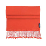 Genuine 100% cashmere pashmina in rich burnt orange tasselled fringe lightweight & warm finest-quality By The Wool Company
