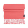 Genuine 100% cashmere pashmina in a rich coral tasselled fringe edge lightweight & warm finest-quality By The Wool Company