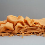 Genuine 100% cashmere pashmina in warm sandy tones with a  tasselled fringe edge super-soft lightweight & warm finest-quality