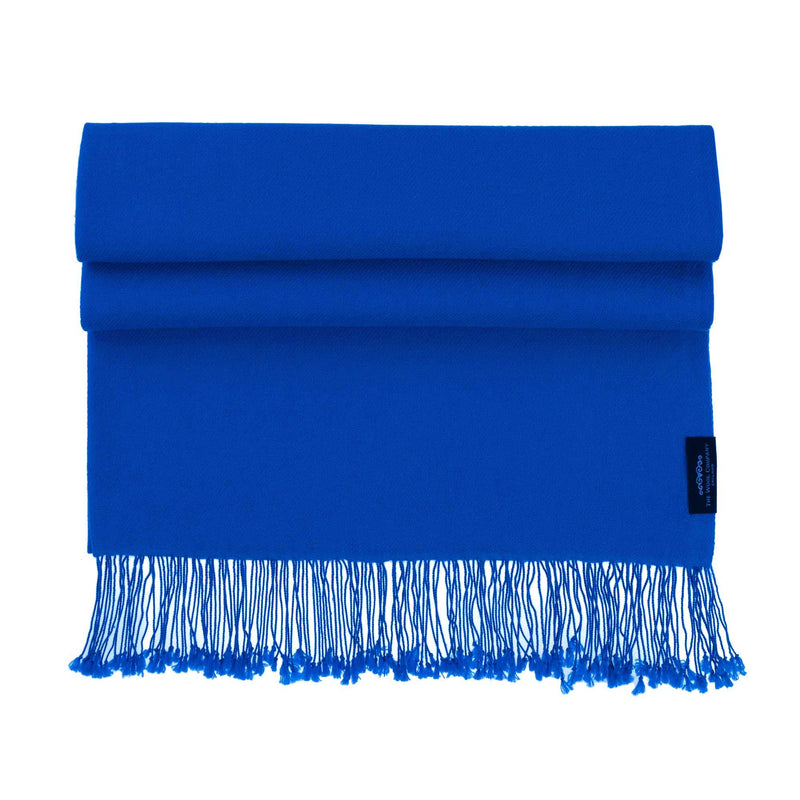 Genuine 100% cashmere pashmina vibrant lapis blue with tasselled fringe lightweight & warm finest-quality By The Wool Company