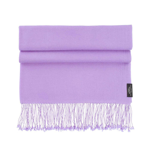 Genuine 100% cashmere pashmina in lavender purple with tasselled fringe lightweight & warm finest-quality by The Wool Company