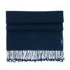 Genuine 100% cashmere pashmina in navy blue with a tasselled fringe lightweight & warm finest-quality By The Wool Company