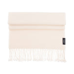 Genuine 100% cashmere pashmina in soft nude with tasselled fringe edge lightweight & warm finest-quality By The Wool Company