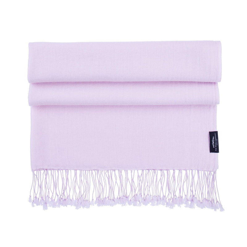 Genuine 100% cashmere pashmina in pale lilac with a tasselled fringe lightweight & warm finest-quality By The Wool Company