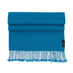 Genuine 100% cashmere pashmina vibrant Peacock blue, tasselled fringe lightweight & warm finest-quality By The Wool Company