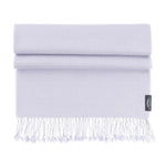 Genuine 100% cashmere pashmina in pearl grey with tasselled fringe edge lightweight & warm finest-quality By The Wool Company
