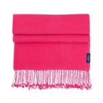 Genuine 100% cashmere pashmina vibrant raspberry with tasselled fringe lightweight & warm finest-quality By The Wool Company