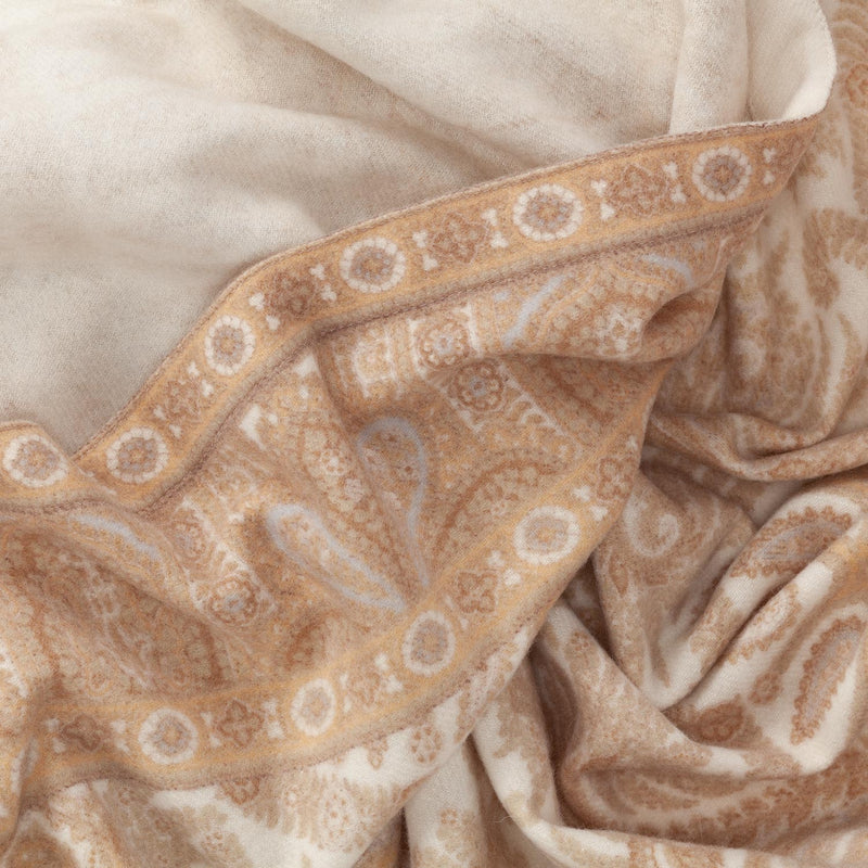 100% cashmere throw super-soft warm & cosy beige golden & cream tones paisley style pattern finest quality luxury throw