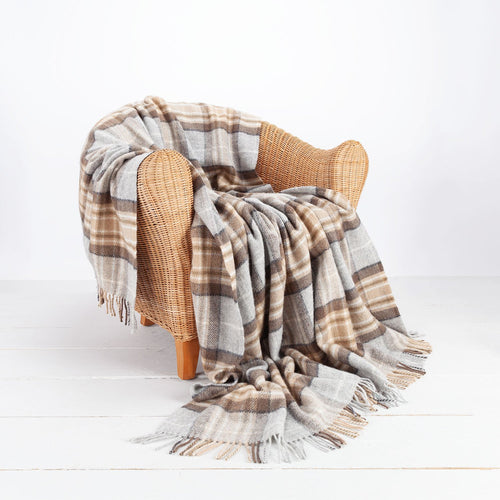 100% pure new wool British-made throw in McKellar tartan top-quality, warm and cosy classic & practical with neutral tones 