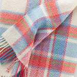 Merino & cashmere blend red pink blue green checks cream background baby blanket with tasselled edge super-soft top-quality