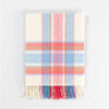 Merino & cashmere blend red pink blue green checks cream background baby blanket with tasselled edge super-soft top-quality