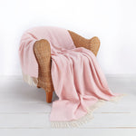 Merino-cashmere blend throw super-soft warm & cosy soft pale pink & cream herringbone pattern top-quality luxury throw