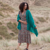 Fine Merino wool shawl in vibrant emerald green with a soft fringe edge lightweight & warm top-quality By The Wool Company