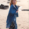 Fine Merino wool shawl in vibrant Kingfisher blue tones with a soft fringe edge super-soft lightweight & warm top-quality