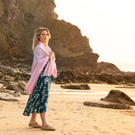 Fine Merino wool shawl in soft pale pink with a soft fringe edge super-soft generous size lightweight & warm top-quality