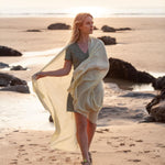 Fine Merino wool shawl in soft pale yellow with a soft fringe edge lightweight & warm top-quality By The Wool Company