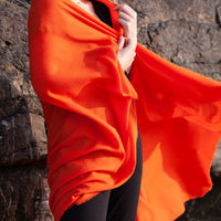 Fine Merino wool shawl in deep vibrant mandarin orange with a soft fringe edge super-soft lightweight & warm top-quality