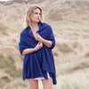 Fine Merino wool shawl in classic navy blue with a soft fringe edge lightweight & warm top-quality By The Wool Company
