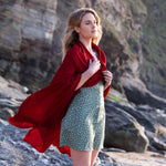 Fine Merino wool shawl in rich russet red with a soft fringe edge super-soft generous size lightweight & warm top-quality