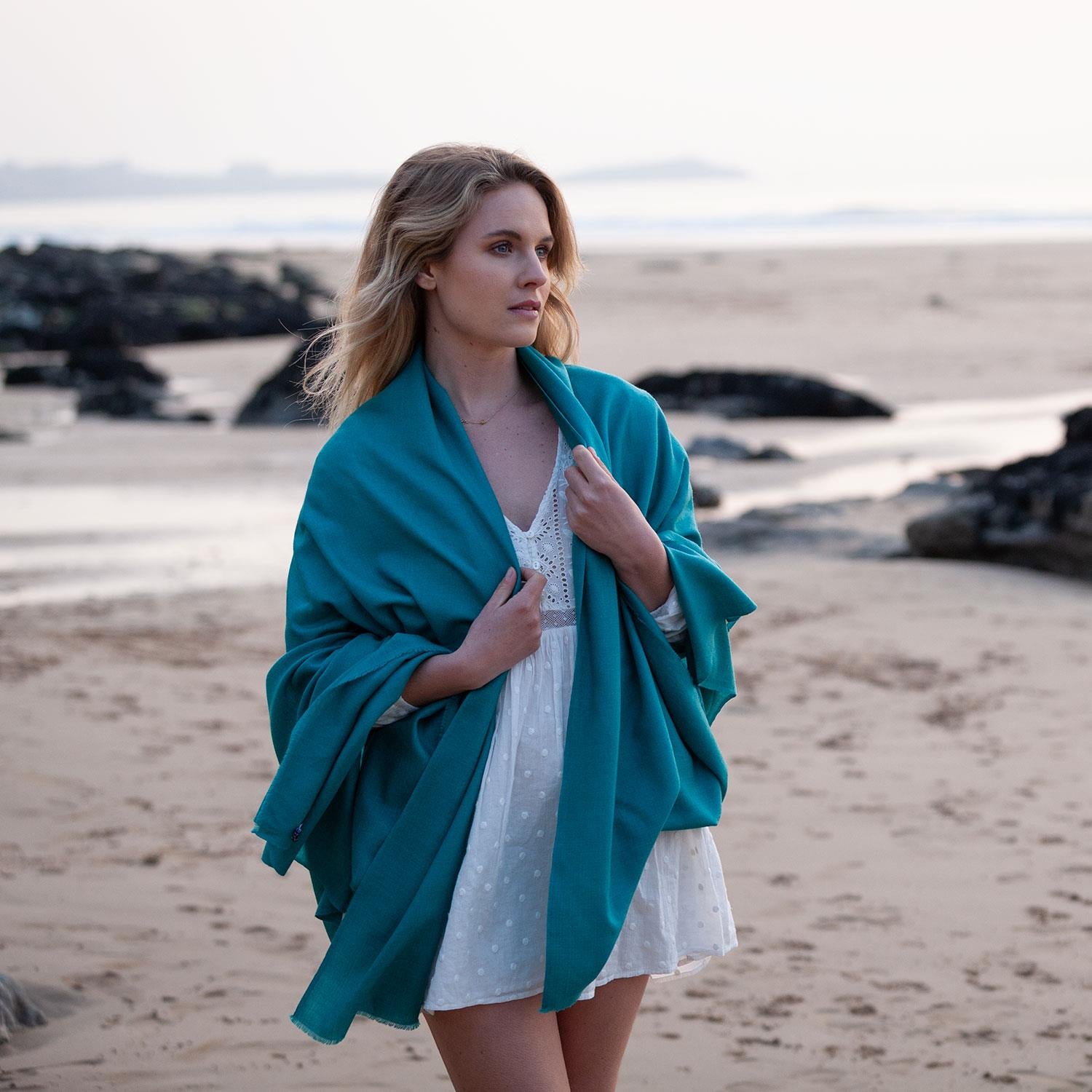 Large Merino shawl Teal Blue Green The Wool Company