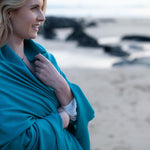 Fine Merino wool shawl in a rich teal colourway with a soft fringe super-soft generous size lightweight & warm top-quality