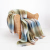Super-soft, thick luxury mohair throw in natural tones of blue, green & beige checks top quality warm lightweight & cosy