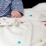 100% super-soft cotton multi-coloured spot knitted baby blanket fun pop of colour cosy & perfect for all seasons top-quality 