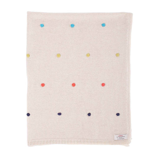 100% super-soft cotton multi-coloured spot knitted baby blanket cosy & fun pop of colour top-quality By The Wool Company