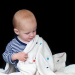 100% super-soft cotton multi-coloured spot knitted baby blanket fun pop of colour cosy & perfect for all seasons top-quality 