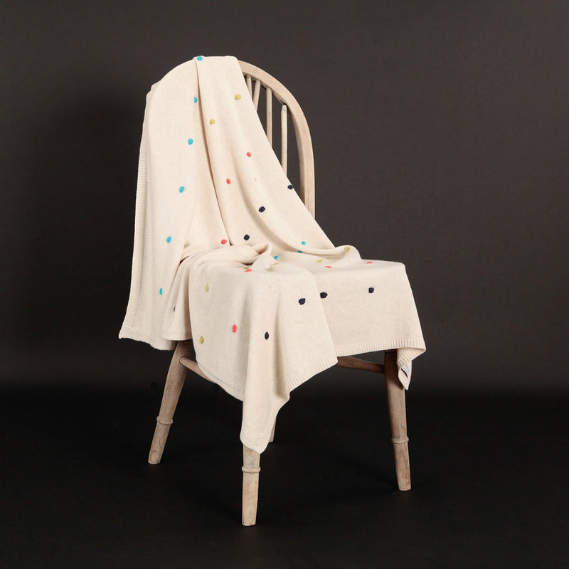 100% super-soft cotton multi-coloured spot knitted baby blanket fun pop of colour cosy & perfect for all seasons top-quality 