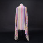 Hand-crafted 100% cashmere pashmina multi-coloured striped design on a neutral background finest-quality super-soft shawl