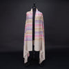 Hand-crafted 100% cashmere pashmina multi-coloured striped design on a neutral background finest-quality super-soft shawl