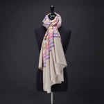 Hand-crafted 100% cashmere pashmina multi-coloured striped design on a neutral background finest-quality super-soft shawl