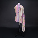 Hand-crafted 100% cashmere pashmina multi-coloured striped design on a neutral background finest-quality super-soft shawl