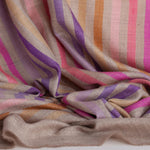 Hand-crafted 100% cashmere pashmina multi-coloured striped design on a neutral background finest-quality super-soft shawl