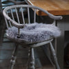 Sumptuous, natural sheepskin seat pad 38cm round super-soft yeti fleece, dyed pewter grey colour, From The Wool Company