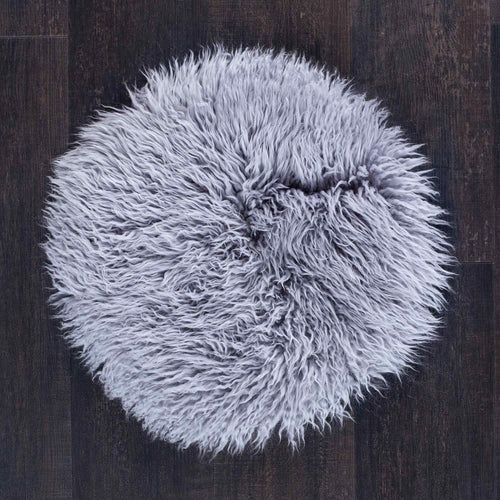 Sumptuous, natural sheepskin seat pad 38cm round super-soft yeti fleece, dyed pewter grey colour, Boho chic rustic charm
