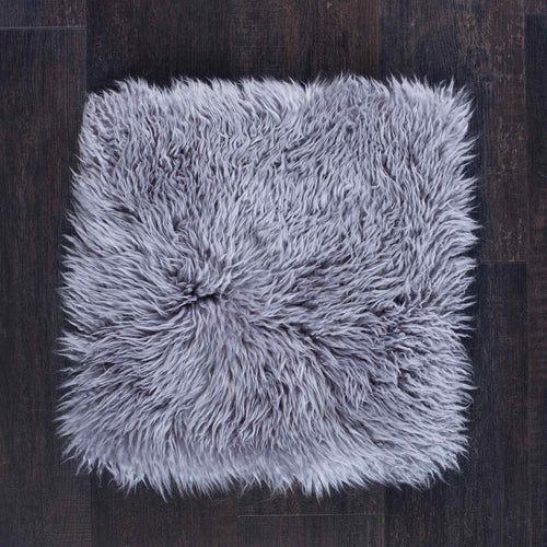 Sumptuous, natural sheepskin seat pad 40cm square super-soft yeti fleece, dyed pewter grey colour, Boho chic rustic charm