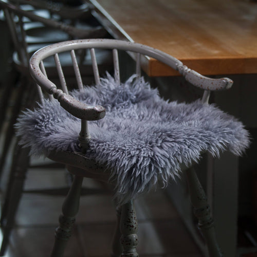 Sumptuous, natural sheepskin seat pad 40cm square super-soft yeti fleece, dyed pewter grey colour, From The Wool Company