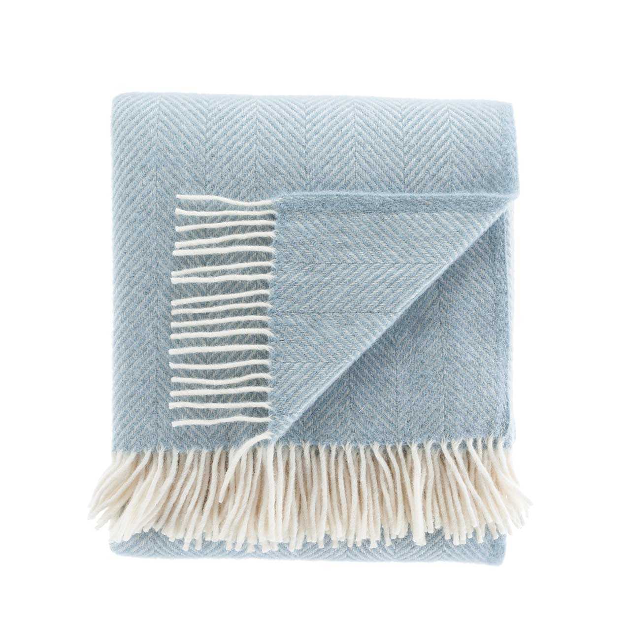 Wool Fishbone Weave Throw Duck Egg Blue The Wool Company