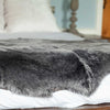 Quad-size sheepskin throw in shades of grey, silver, and charcoal extremely soft & silky, beautifully finished stunning piece