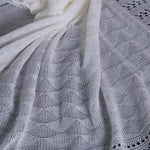 Super-soft Merino lambswool & cotton bland off white traditional design scalloped edge baby shawl made in England top-quality