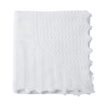 Merino lambswool & cotton bland off white traditional design scalloped edge baby shawl made in England From The Wool Company