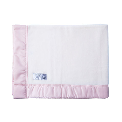 100% super-soft British-made Merino wool classic pink satin bound baby blanket perfect for all seasons From The Wool Company