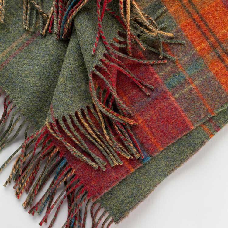 Made in Scotland tweed lambswool throw double-faced russet reds mossy greens & burnt orange checks thick & super-soft